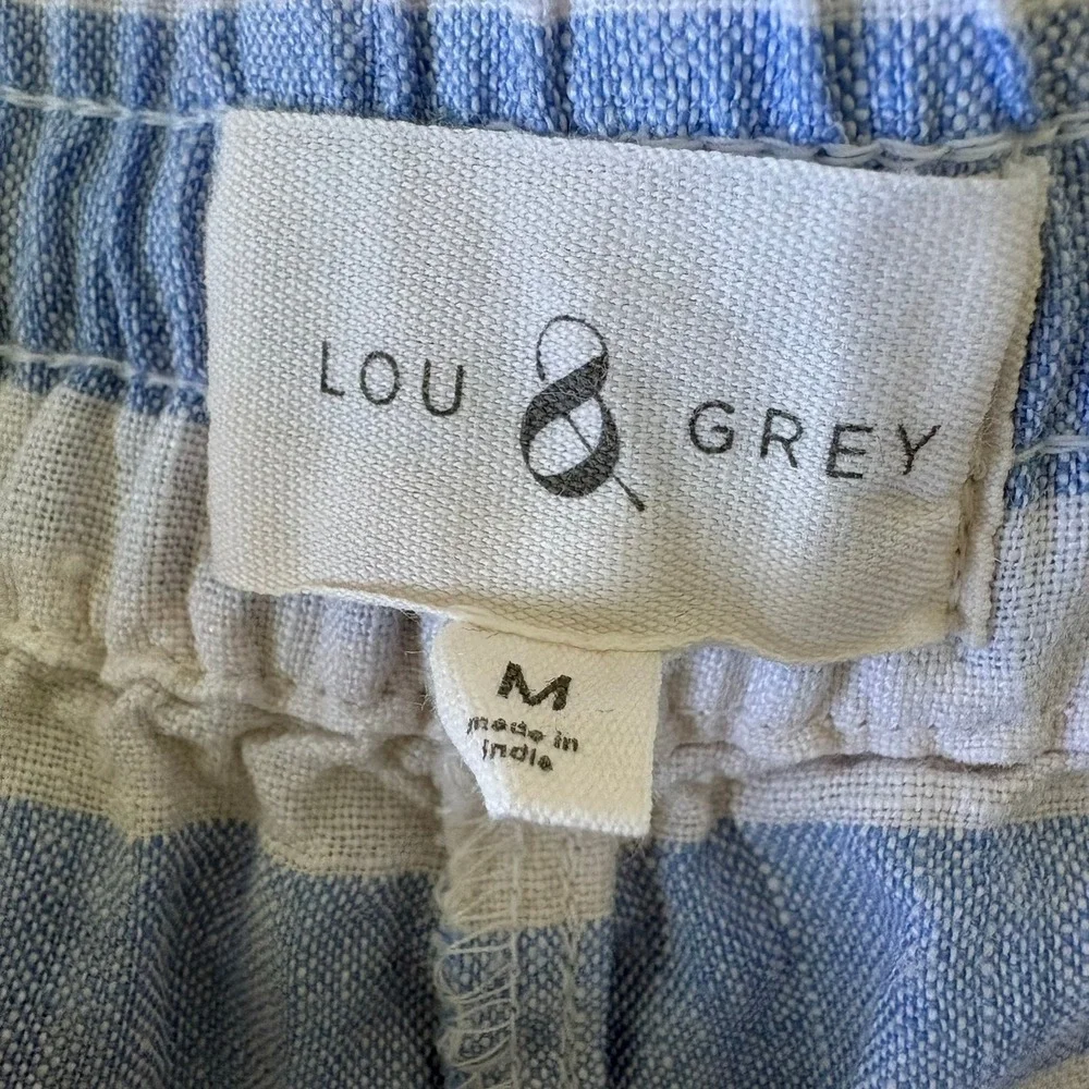 Lou & Grey Blue White Striped 100% Linen Drawstring Shorts Womens Medium